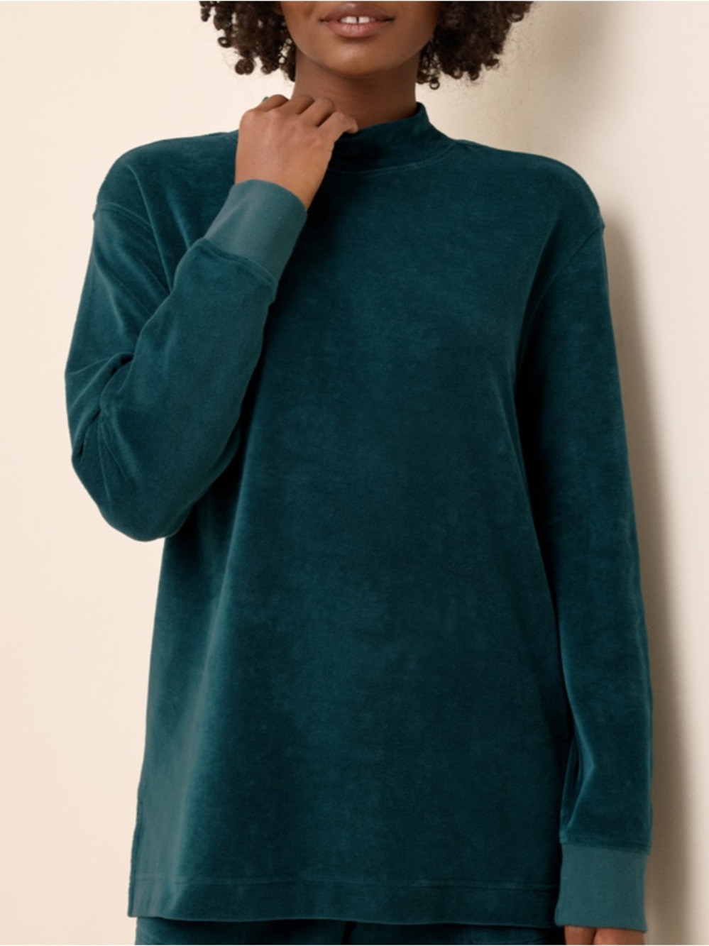 Pact Women's Navy Velvet Crewneck Sweatshirt